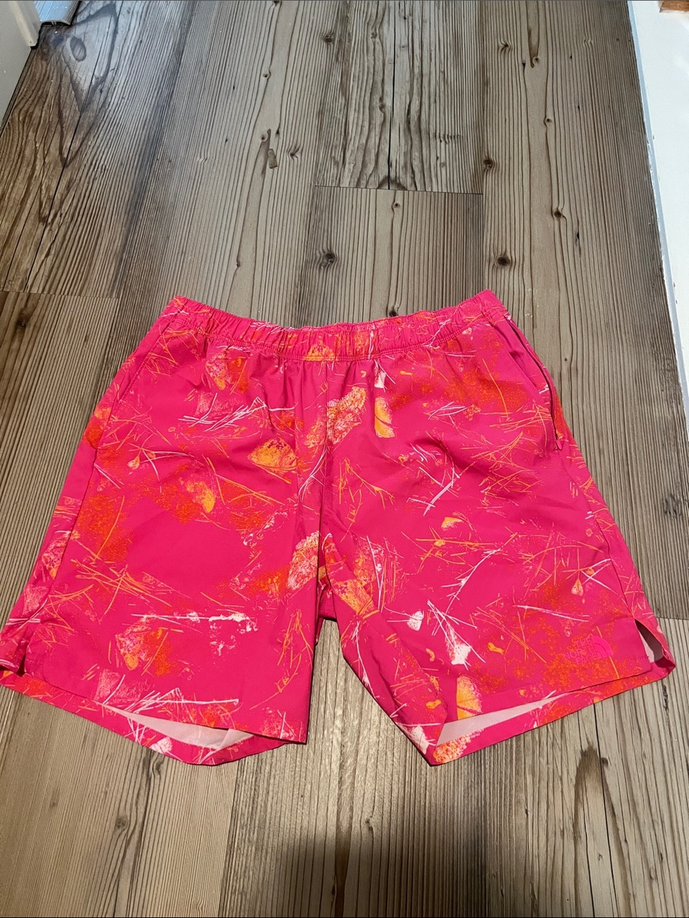 The North Face Men’s Hot Pink & Orange Patterned Swim Trunks